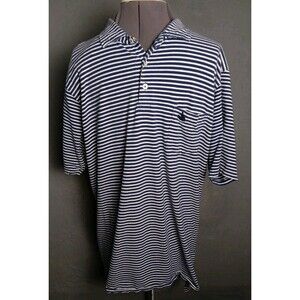 B Draddy Polo Shirt Men's Largw Blue Striped Pocket Logo Golf  Pima Cotton EUC